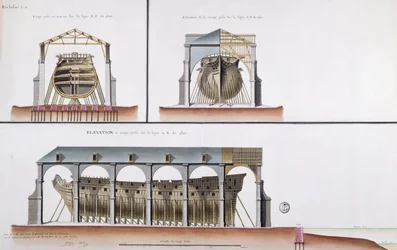 Cross-section and elevation of a ship