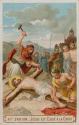 Crucifixion: Jesus is nailed to the cross (The eleventh Station of the Cross)