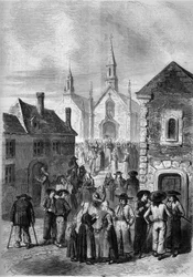 Daily life in Brittany: exit from the church of Locmine