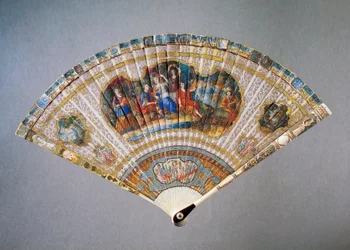 Damaged Vernis Martin-Style Hand Fan Depicting David and Abigail
