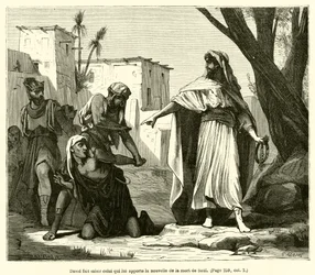 David seizes the one who brings him news of Saul