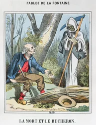 Death and the Woodman (coloured engraving)