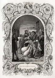 Death of Papesse Jeanne (pontificate from 855 to 858). Engraving to illustrate Histoire des popes by Maurice Lachatre, librairie du progres, Paris.