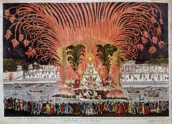 Decoration of fireworks and illumination of the Place de Louis XV on the occasion of Peace and the dedication of the equestrian statue of the king on 22 June 1763
