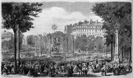 Decoration of the Rond Point des Champs Elysees in Paris for the feast of August 15