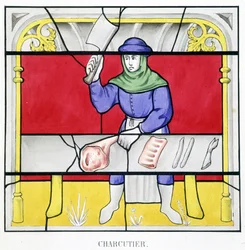 Delicatessen. Facsimile of a stained glass from the Middle Ages in Histoire de la peinture sur verre by Ferdinand de Lasteyrie