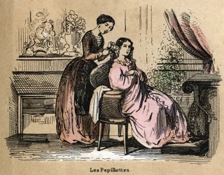 Description of the different products and uses of paper: foils, pieces of paper used to separate hair by dryers. Plate 