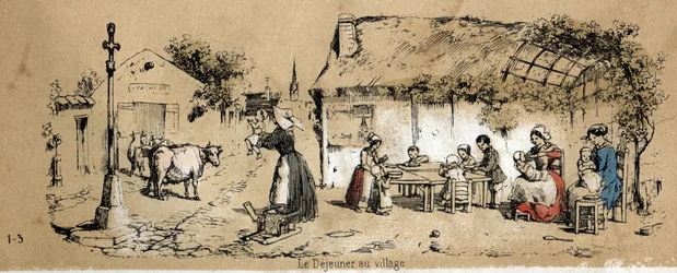 Description of the various products and uses of the cow: scene of daily life in a village. Plate 