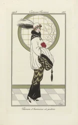 Design for Ermine and Polecat Ensemble, from Costumes Parisien, pub.1913