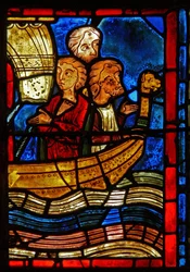 Detail from a window depicting scenes from the life of St. Mary the Egyptian