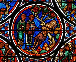 Detail from a Window Depicting the Parable of the Good Samaritan: The Priest and Levi Pass By
