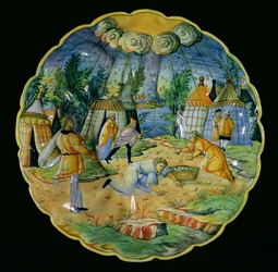 Dish depicting the gathering of manna, made in Nevers or Lyons