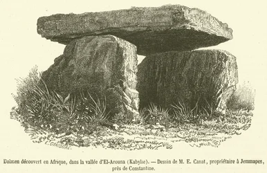 Dolmen discovered in Africa, in the El-Arouna Valley, Kabylie (engraving)
