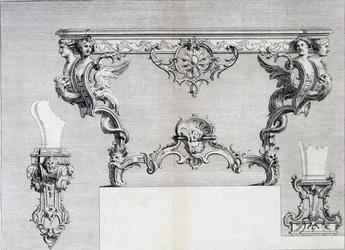 Double branched candlestick with rococo and classical elements, from a pattern book of Neo-classical metalwork designs put together by Duhamel, c.1770s-80s