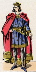Dynasty of the Capetians: Portrait of Louis VII the Young (1120-1180), King of the Franks from 1137 to 1180. Epinal imaging from the end of the 19th century. Private collection.
