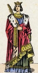 Dynasty of the Capetians: Portrait of Louis X called the Hutin (1289-1316), King of the Franks from 1314 to 1316. Epinal imaging from the end of the 19th century. Private collection.