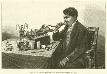 Edison Speaking into His Phonograph