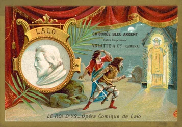 Edouard Lalo, French composer, and a scene from his opera Le Roi d