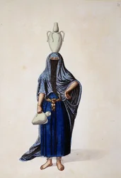 Egyptian Woman Carrying an Ibrik Water Pot, probably by Cousinery, Ottoman period, third quarter of 18th century