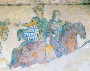 Eleanor of Aquitaine, Queen of England and Her Daughter-in-Law Isabella of Angouleme on Horseback