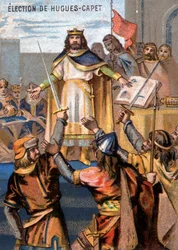 Election of Hugues-Capet (987) becoming king. Chromolithography of the Series 