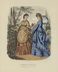 Elegant Women in Period Dress Standing in Garden