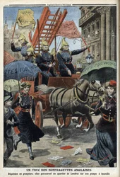 English suffragettes dressed as firemen, from Le Petit Journal, 3rd April 1910