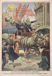 English suffragettes dressed as firemen, from Le Petit Journal, 3rd April 1910