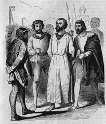 Enguerrand de Marigny chamberlain and minister of King Philip IV the Bel marching to torture in 1315. Engraving of the 19th century.