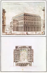 Exterior and cross-section of the interior of the Theatre des Varietes, 6 rue de Richelieu