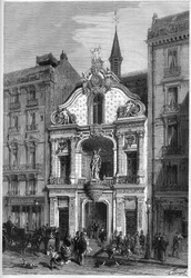 Exterior view of the hotel of the newspaper Le Figaro in Paris at 26, rue Drouot. Engraving in Le Monde Illustré n°888 of 18 April 1874.