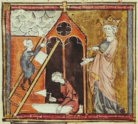 King Louis VI Watching the Construction of a Church, from the Grandes Chroniques de France