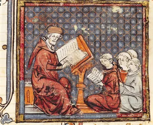 A Philosopher teaching in Paris, from the Grandes Chroniques de France, 1375-79