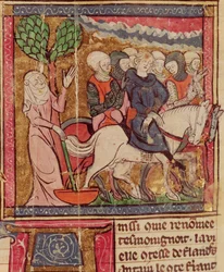 Ferdinand of Portugal, Count of Flanders taken as a Prisoner to Paris after the Battle of Bouvines, 27th July 1214, Grandes Chroniques de France, 1375-79