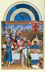 Facsimile of January: Banquet Scene by the Limbourg Brothers, from the Tres Riches Heures du Duc de Berry
