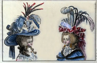 18th-century fashion: hairstyles and hats of French women around 1787