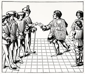 Fashion and Manner of the King of Arms, from the Tournois du roy Rene, illustration from Science and Literature in the Middle Ages and Renaissance, written and engraved by Paul Lacroix, 1878