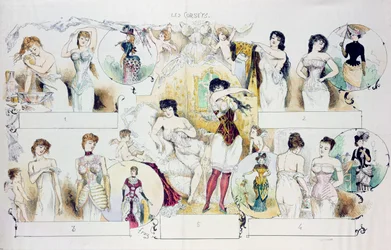 Fashion plate for La Vie Parisienne depicting corsets