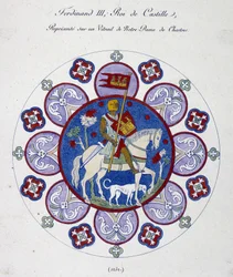 Fernand III, King of Castile, represents on a stained glass of Notre Dame de Chartres. College simile
