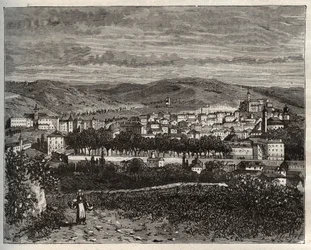 Figeac - Lot, in the Midi-Pyrenees region - engraving from 
