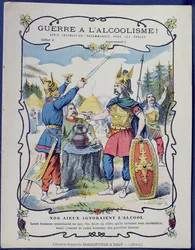 Fight Against Alcoholism!, an illustration of Gaulish warriors from a protective sleeve for school books