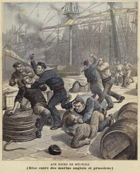 Fighting between English and Prussian sailors at Millwall docks