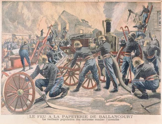 Firemen Fighting a Fire at a Paper Mill in Ballancourt, from Le Petit Journal, 1905