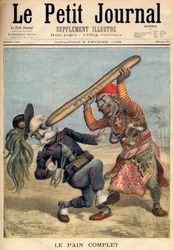 First Italo-Ethiopian War - Caricature of Francesco Crispi (1818-1901) and the defeat of the Italian invading army at the siege of Makalle, Ethiopia. Illustration for Le Petit Journal, 09 February 1896