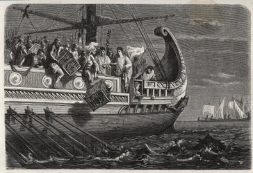 First Punic War - Publius Claudius Appius Pulcher (died around 240 BC) before the Battle of Drepanum (249 BC) makes sacred chickens cast into the sea