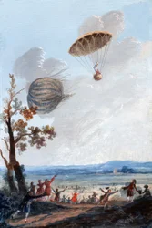 First Man to Descend in a Parachute, 22nd October 1797, at Parc Monceau, Paris, c.1797