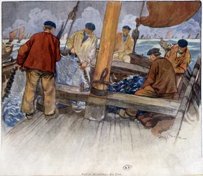 Fishermen Emptying a Net on Board