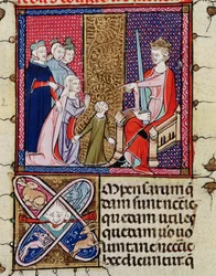 A Child and her Mother Appearing Before a Judge, from Justiniani in Fortiatum