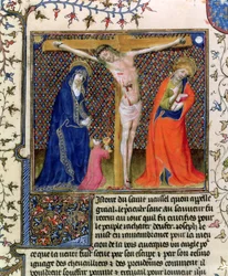 Joseph of Arimathaea collecting the Blood of the Crucified Christ, from La Quite de Saint Graal