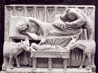 Fragment of the rood-screen depicting the Nativity, from the Crypt